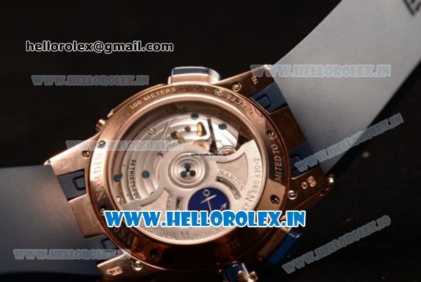 Ulysse Nardin Executive Dual Time & Big Date Japanese Miyota 9015 Automatic Rose Gold Case Coffce Dial Arabic Numeral Markers With Rose Gold Bezel Blue Rubber Strap(GF) - Click Image to Close
